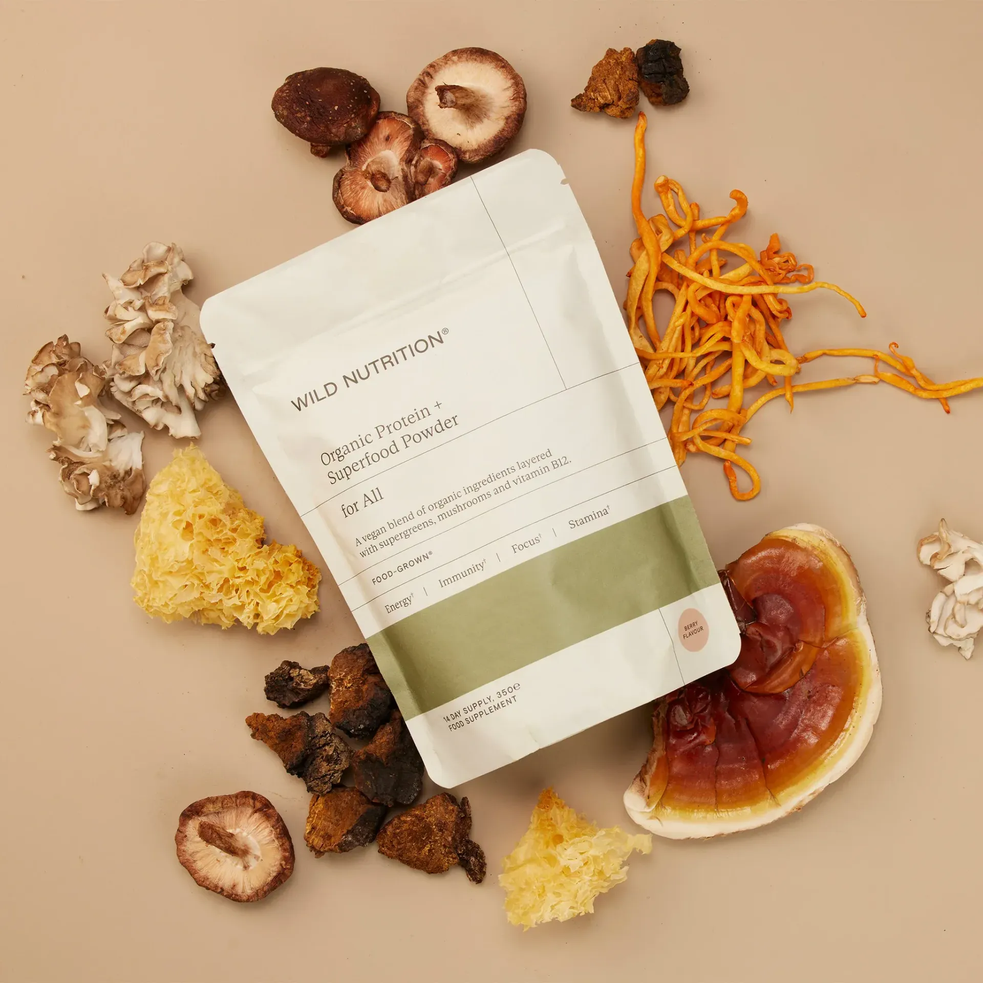 White foil sachet on bed of herbs