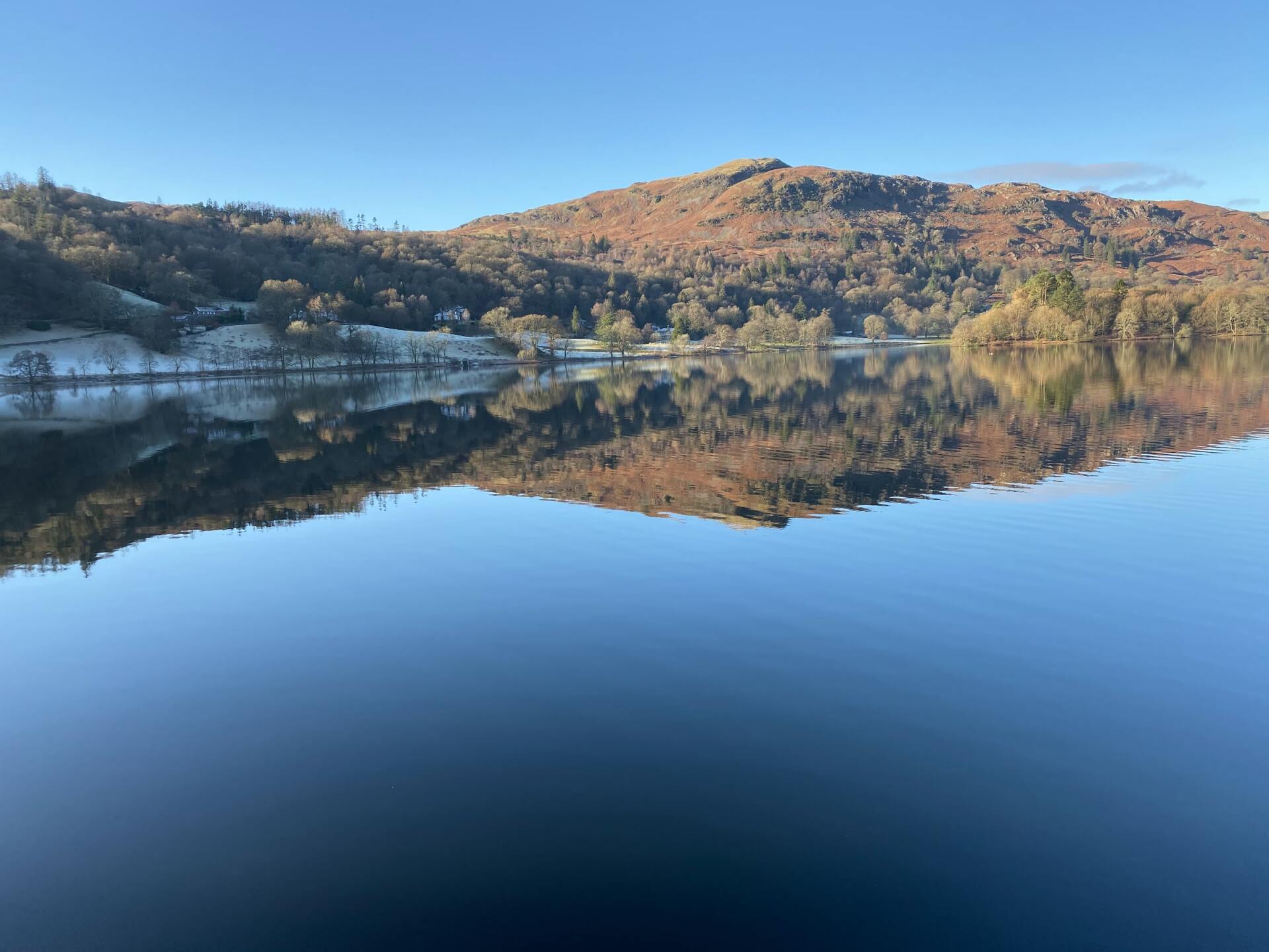 calm lake in winter day with blue sky