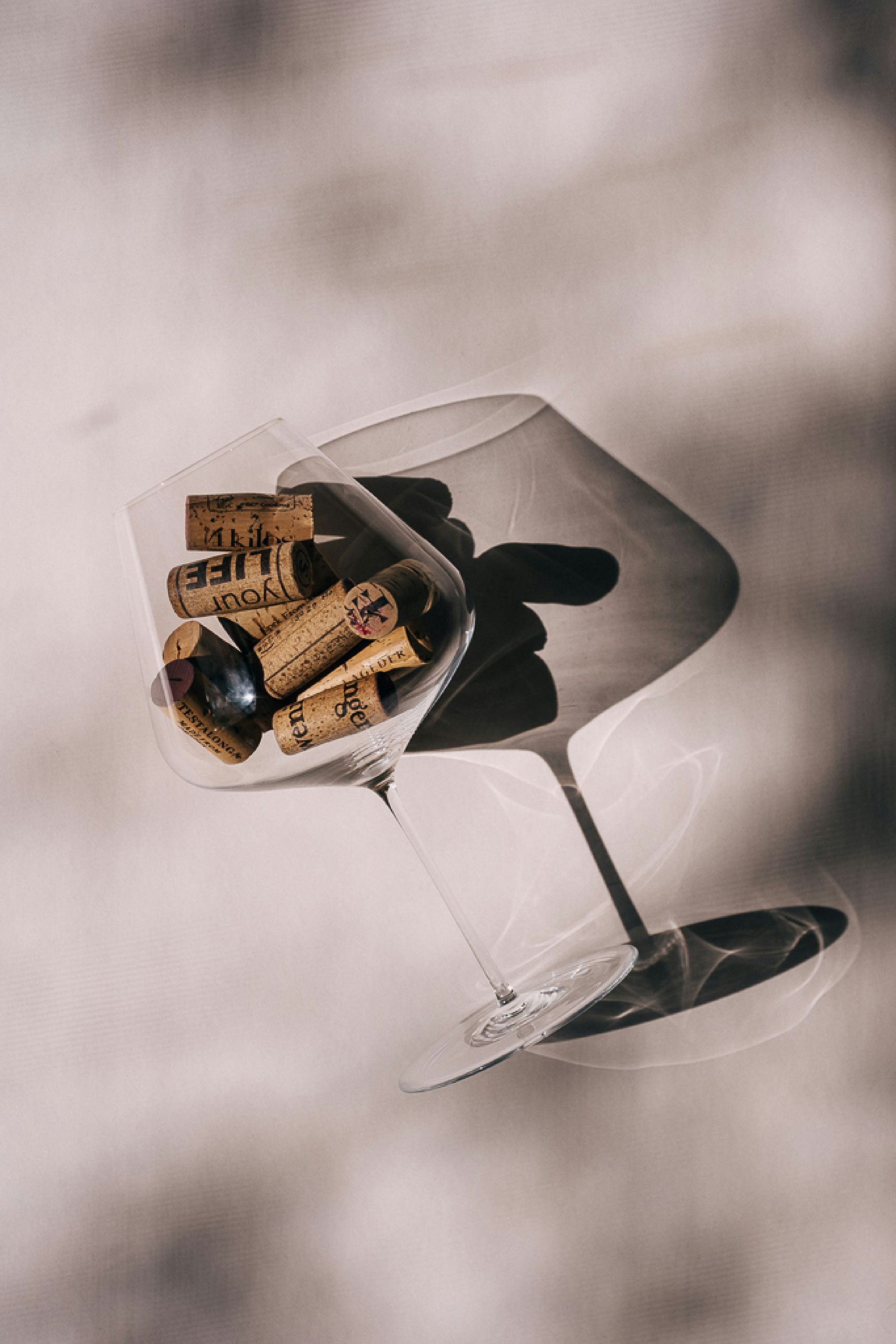 Wine glass with corks