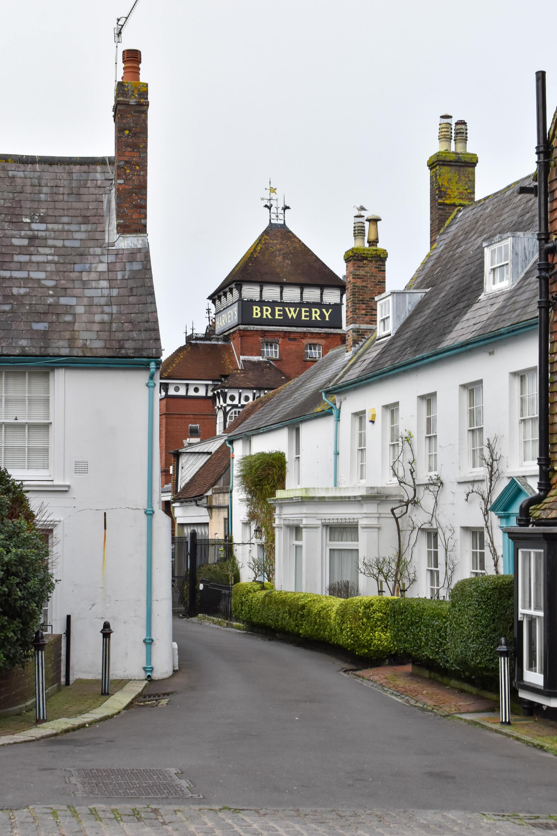 White painted buildings in town scene