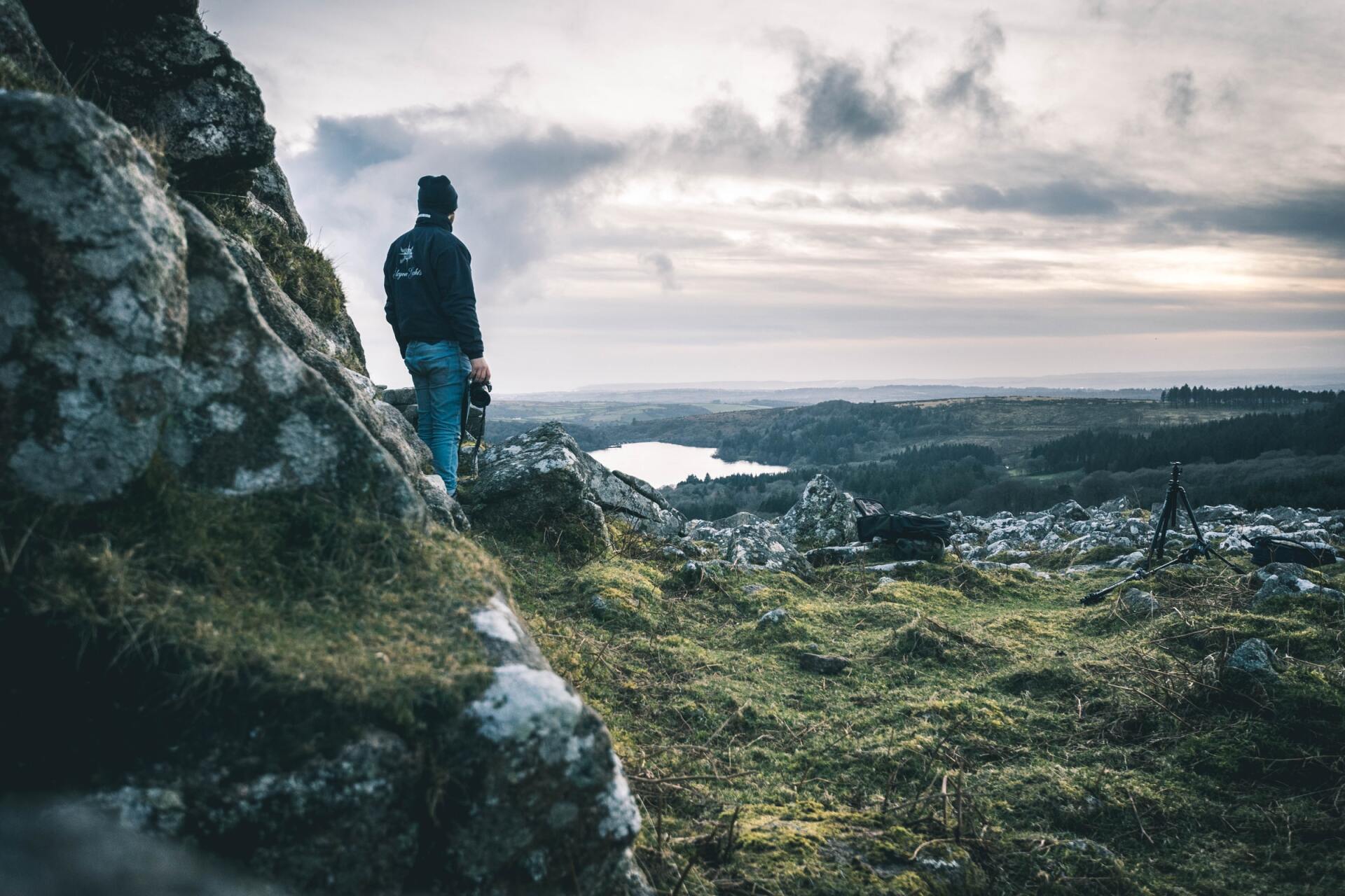 Photographer studies winter views