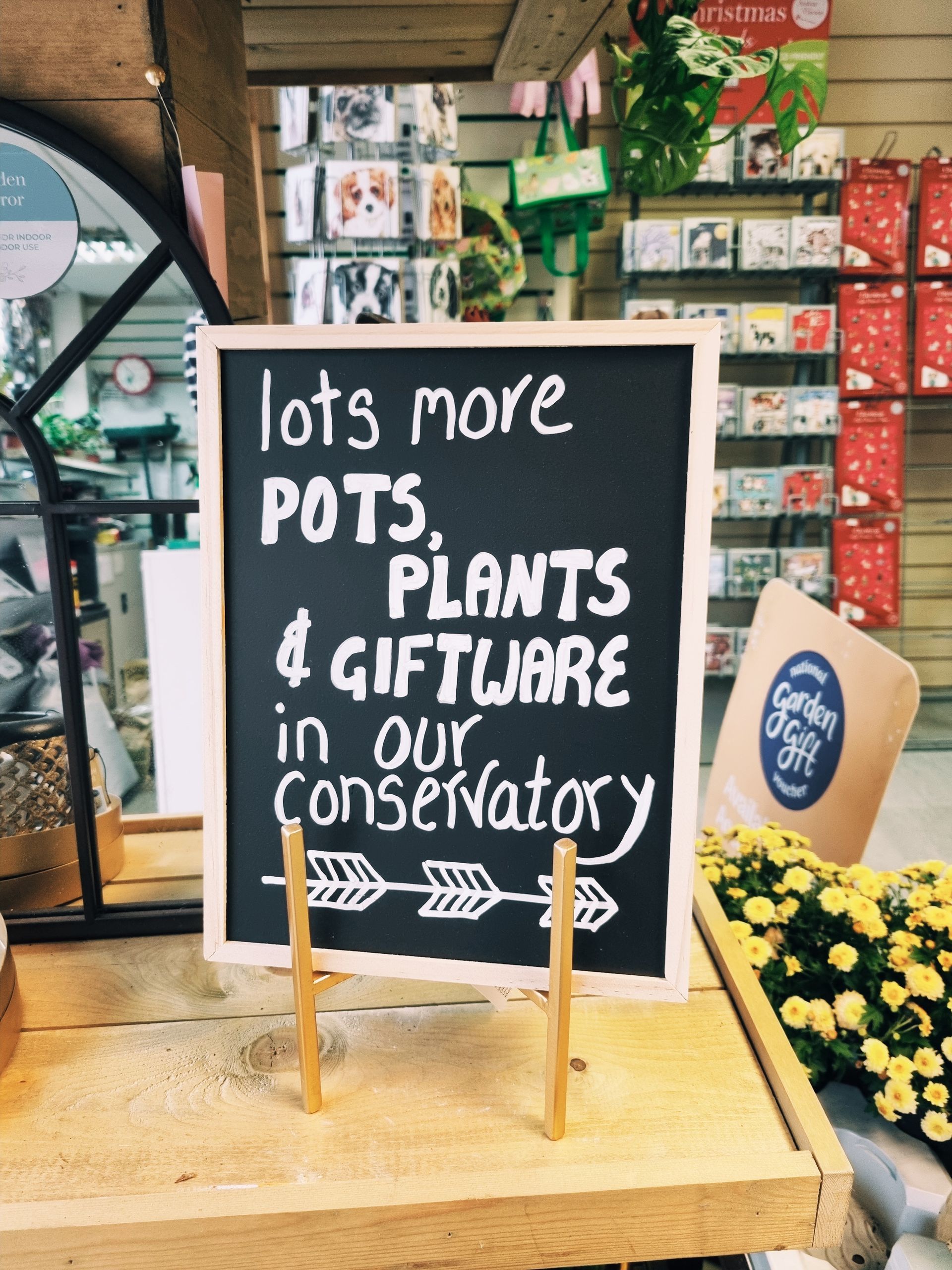 Black board and sign in garden centre