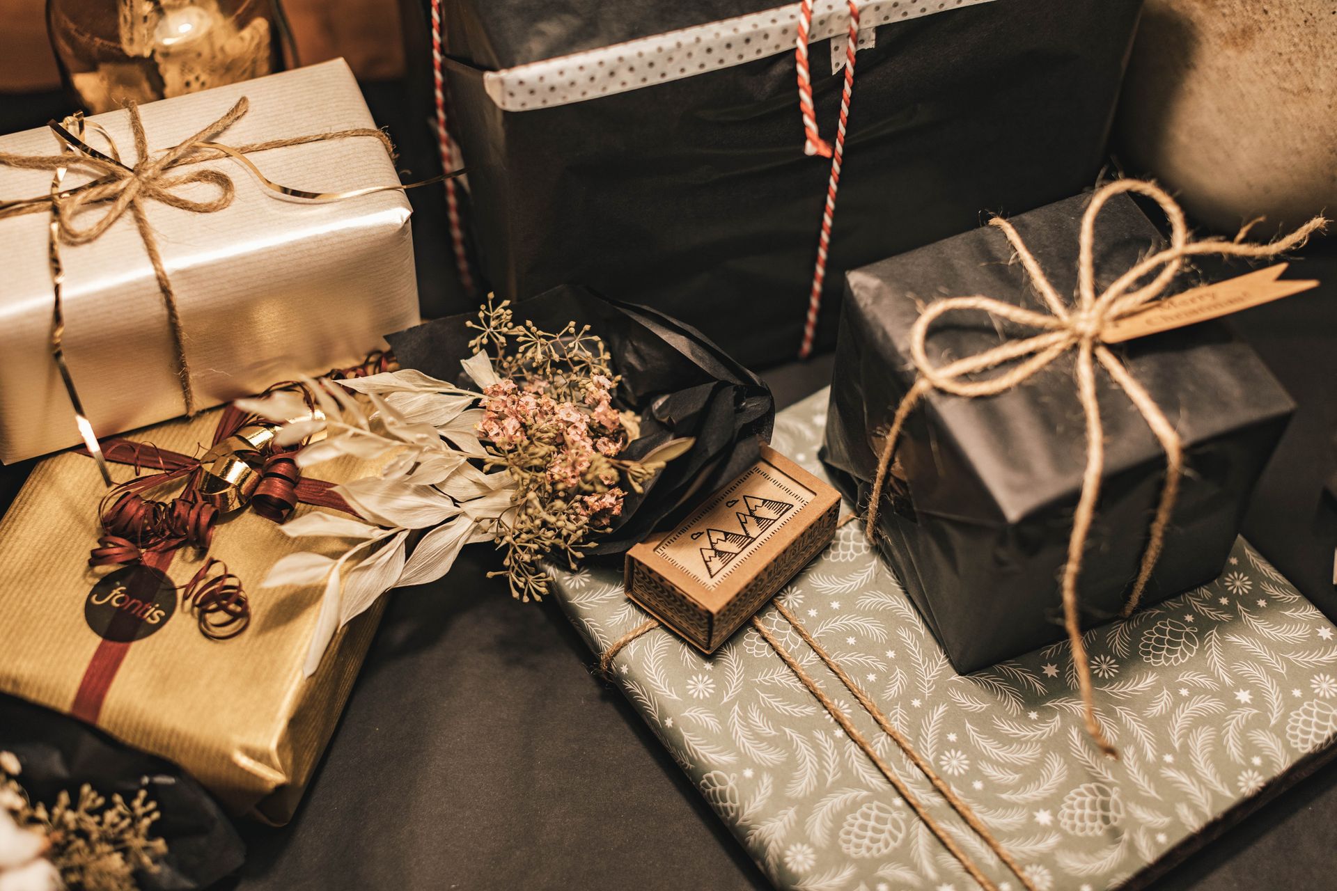 Gifts warapped in brown paper
