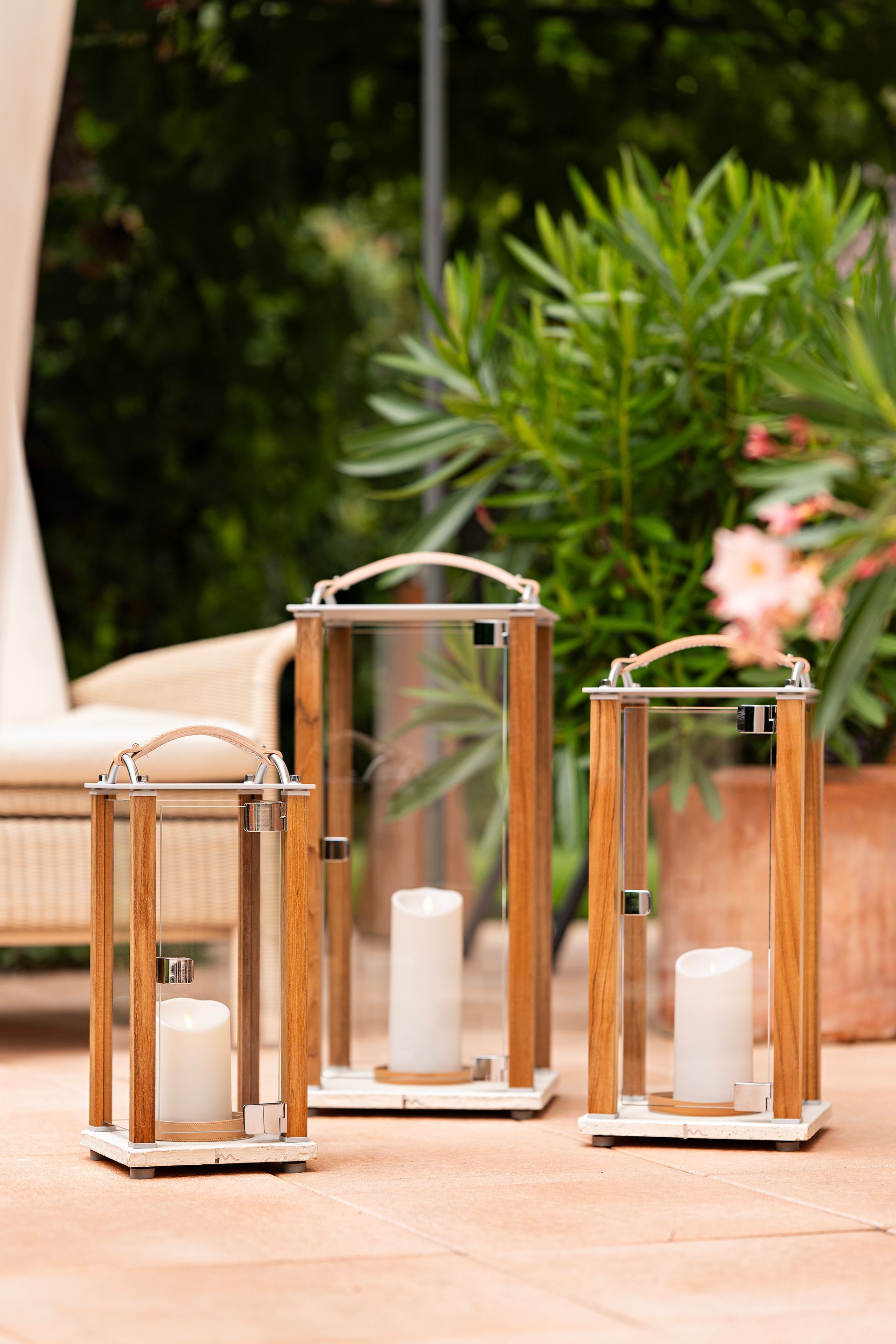 Lineamare lanterns - Sole Line - Baleares -with a base made from a handcrafted Mediterranean white tile