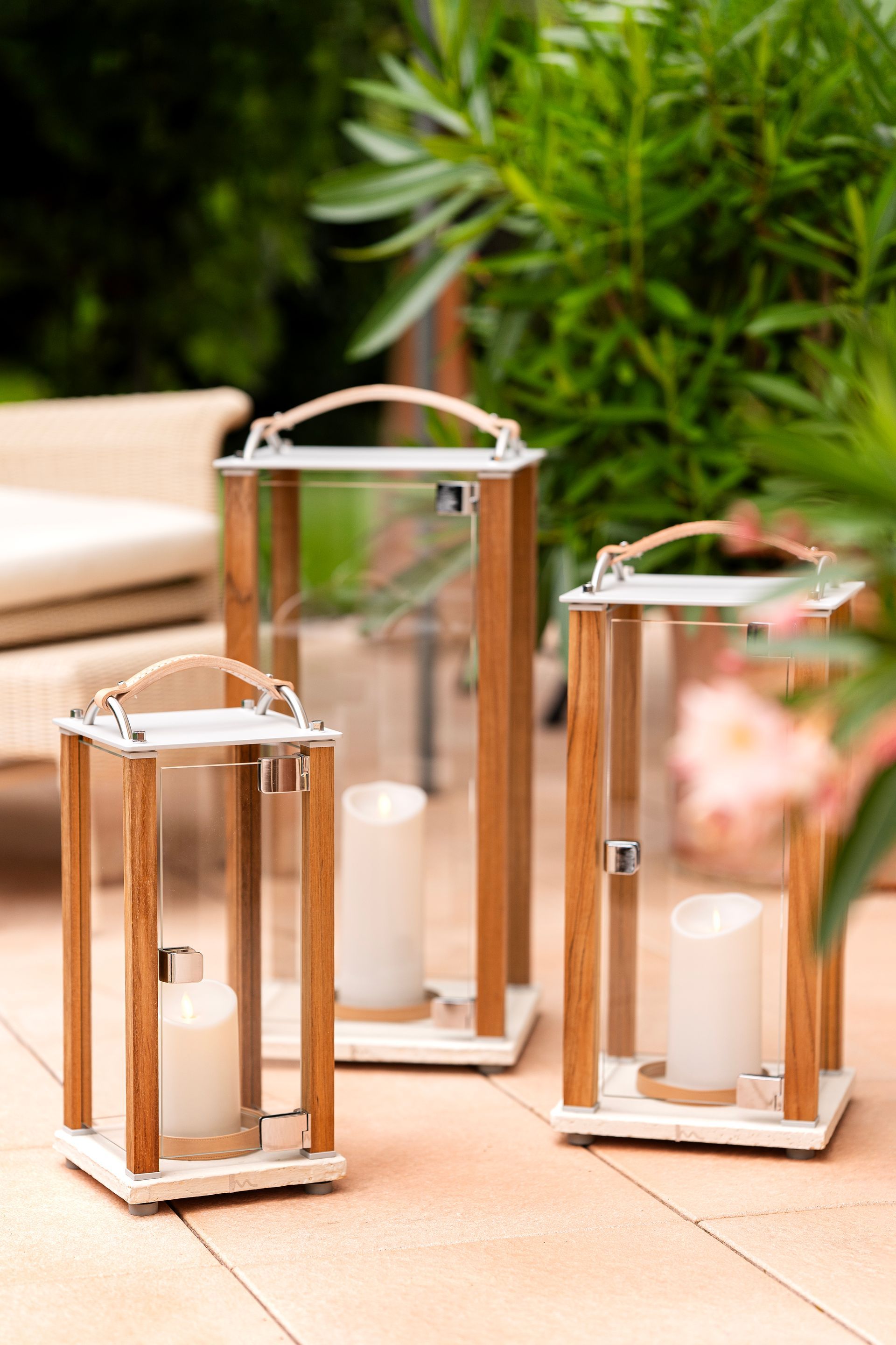 Lineamare lanterns - Sole Line - Baleares -with a base made from a handcrafted Mediterranean white tile