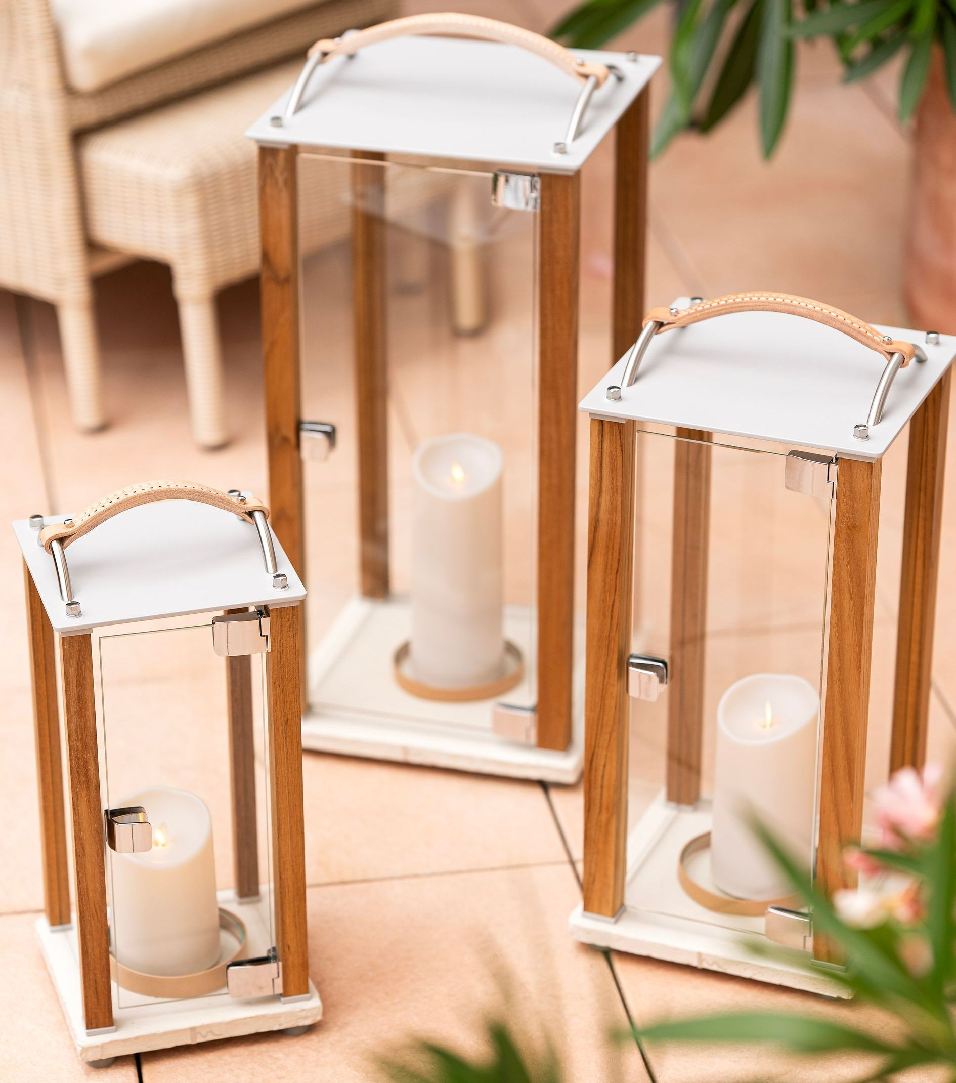 Lineamare lanterns - Sole Line - Baleares -with a base made from a handcrafted Mediterranean white tile