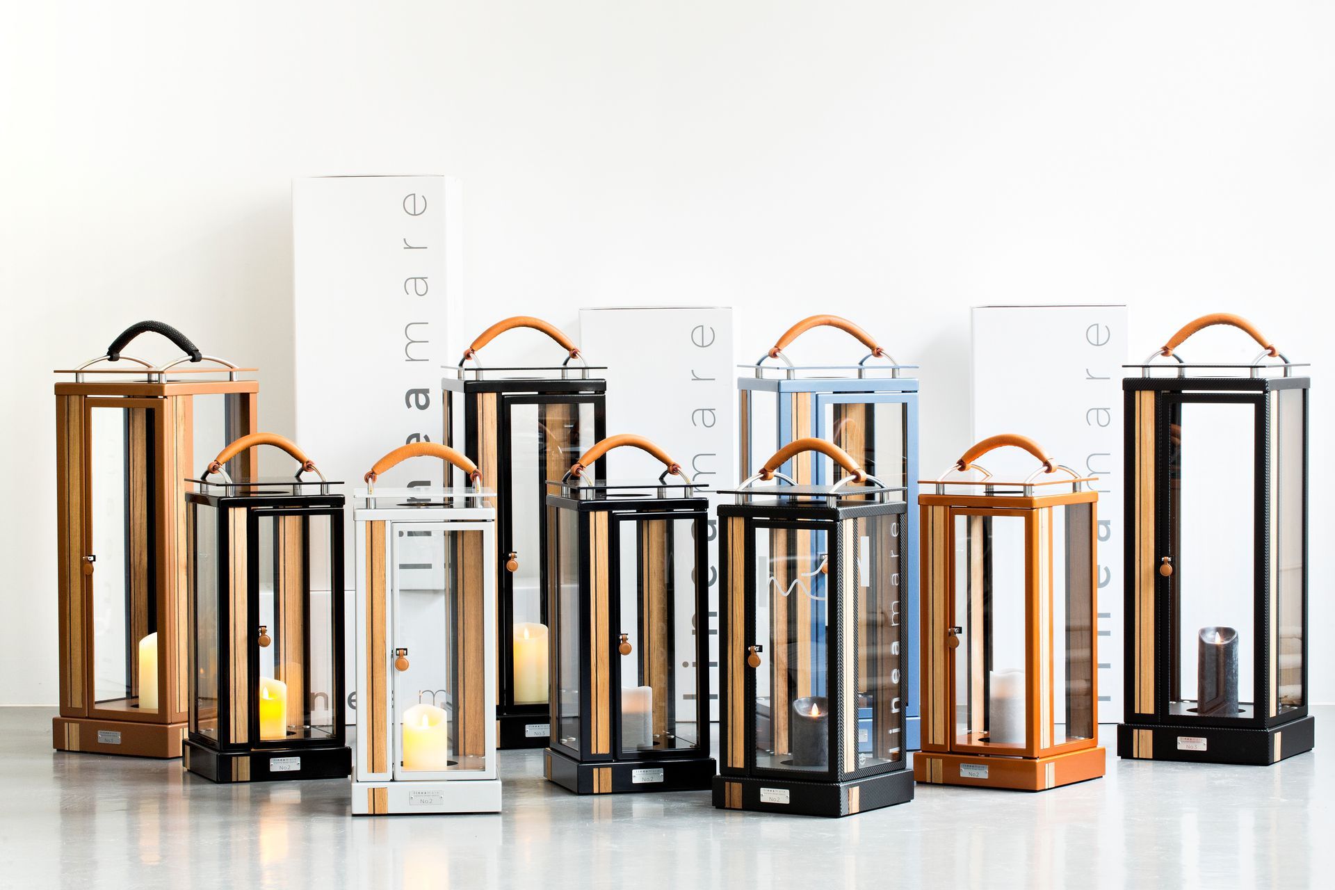 Lineamare lanterns - Yacht Line - model portfolio in different sizes, colours and surfaces