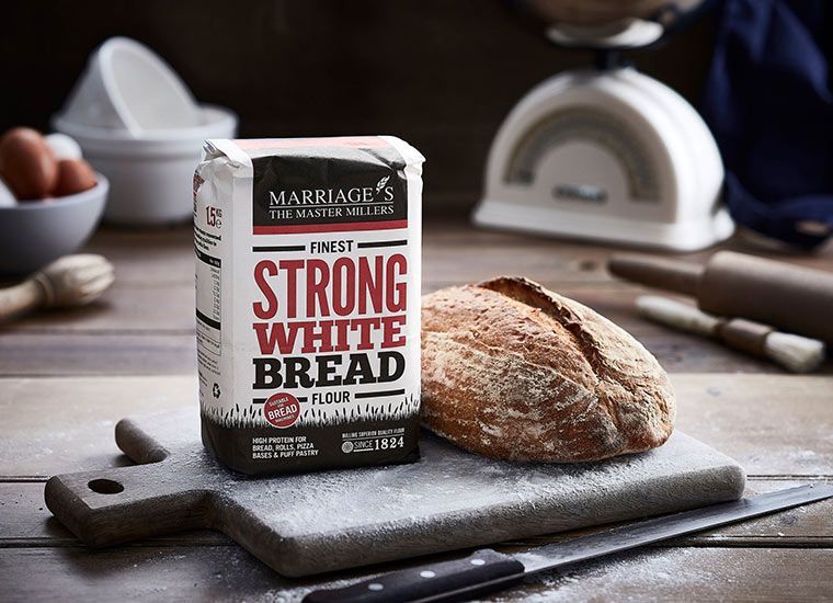 Marriage's Millers strong white bread flour with a fresh artisan loaf