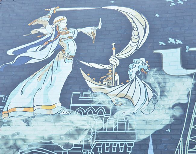Aethelflaed of the Mercians with sword raised going into battle. An artistic impression.