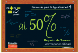 Al 50%. Reparto de tareas: corresponsabilidad:se centra en la necesidad de establecer un reparto equitativo de las tareas domésticas y de cuidado entre hombres y mujeres, promoviendo así la corresponsabilidad. A través de esta guía, se busca sensibilizar a la sociedad sobre la importancia de compartir las responsabilidades del hogar y el cuidado de las personas, en lugar de perpetuar roles de género tradicionales que asignan estas tareas principalmente a las mujeres.El documento ofrece herramientas, recursos y estrategias para fomentar una distribución más justa de las tareas, tanto en el ámbito familiar como en el laboral, promoviendo un cambio cultural que favorezca la igualdad de género. También se presentan ejemplos y buenas prácticas para facilitar la implementación de esta corresponsabilidad en la vida diaria.