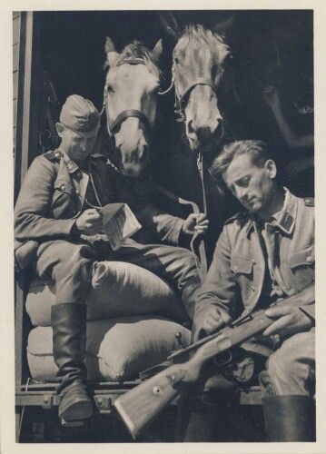 Zwei Soldaten und zwei Pferde