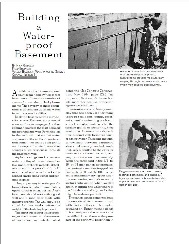 Bentonite waterproofing from 1965