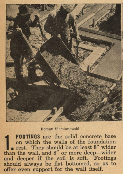 Pouring a concrete footing in 1940