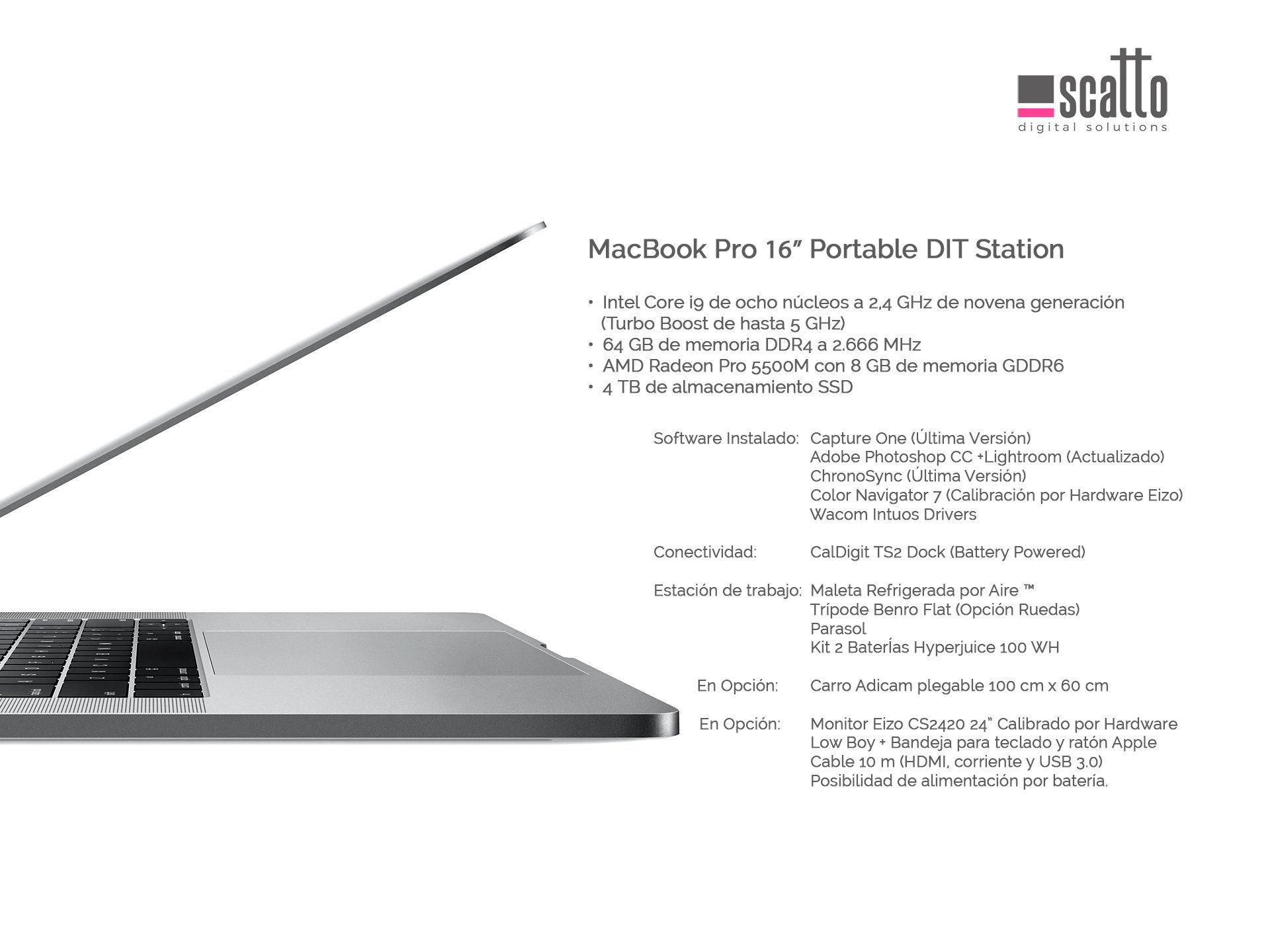 Estación Digital Portátil MacBook Pro i9 16 pulgadas Scatto Digital Solutions-estacion digital portatil-macbook pro i9 16-tecnico digital fotografia-alquiler equipo digital para fotografia-Madrid-Spain