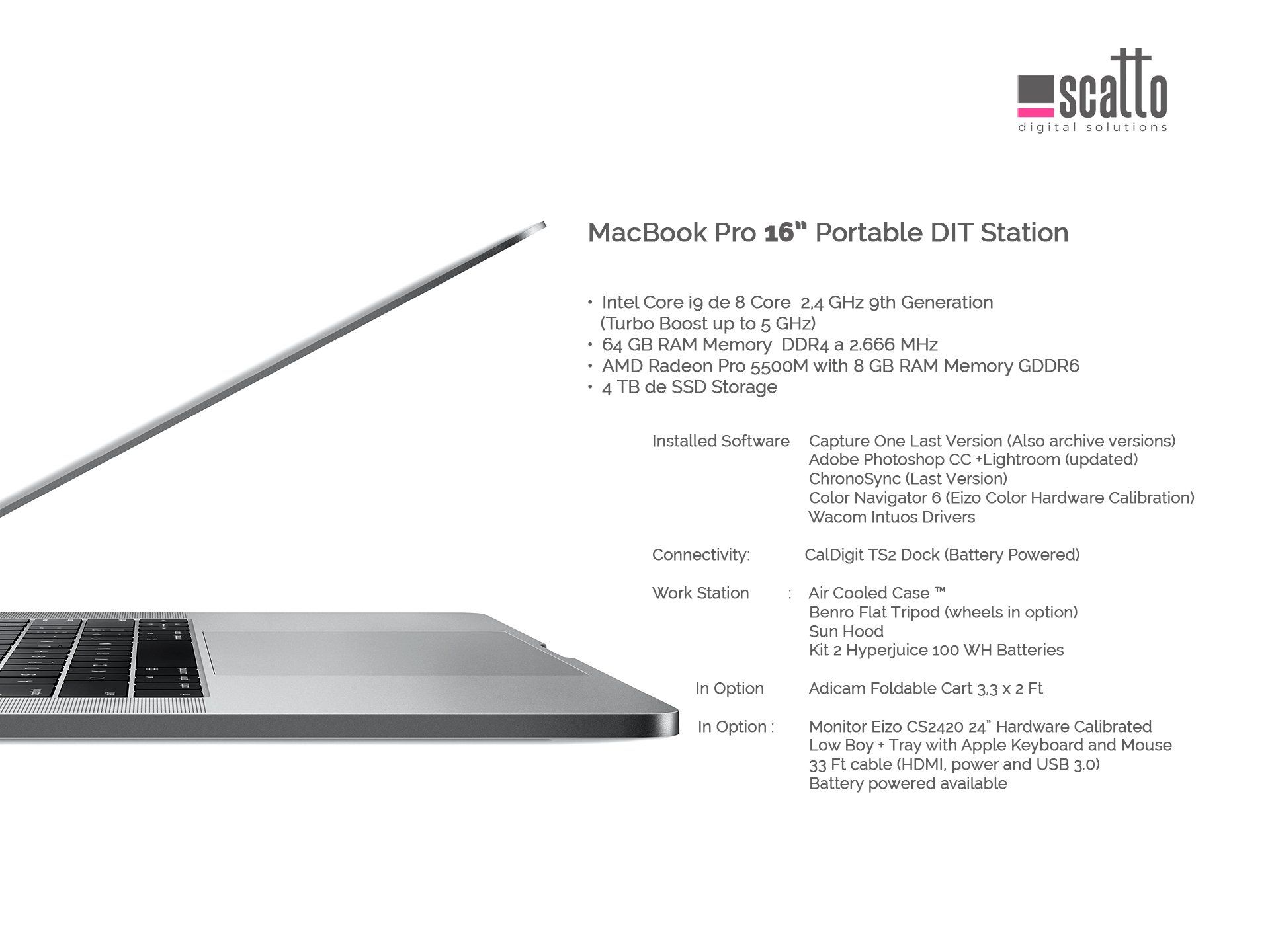 Portable Digital Station MacBook Pro i9 16 inches Scatto Digital Solutions-portable digital station-macbook pro i9 16-photography digital technician-digital equipment rental for photography-Madrid-Spain