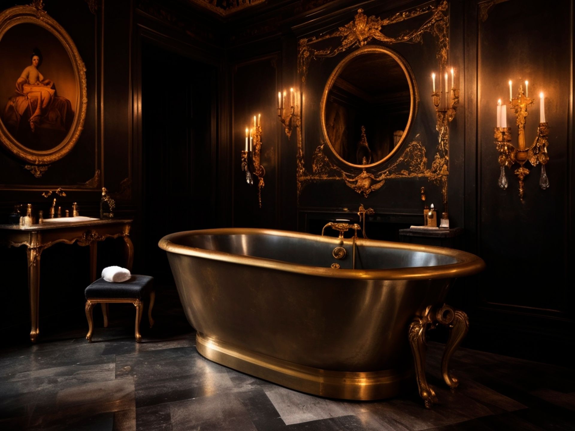 Goldenes Bad im Haus Clementine, prunkvoll und überladen. Luxusbad im Haus Clementin, einem kleinen Schlösschen in der Schwarzen Siedlung.