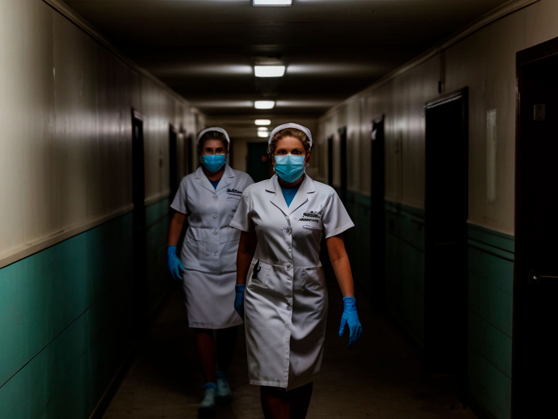 2 Oberschwestern im Kellergang 2 Oberschwestern und Hexenmeisterinnen im Kellergang im Sanatorium. Hier sind die Zellen untergebracht!