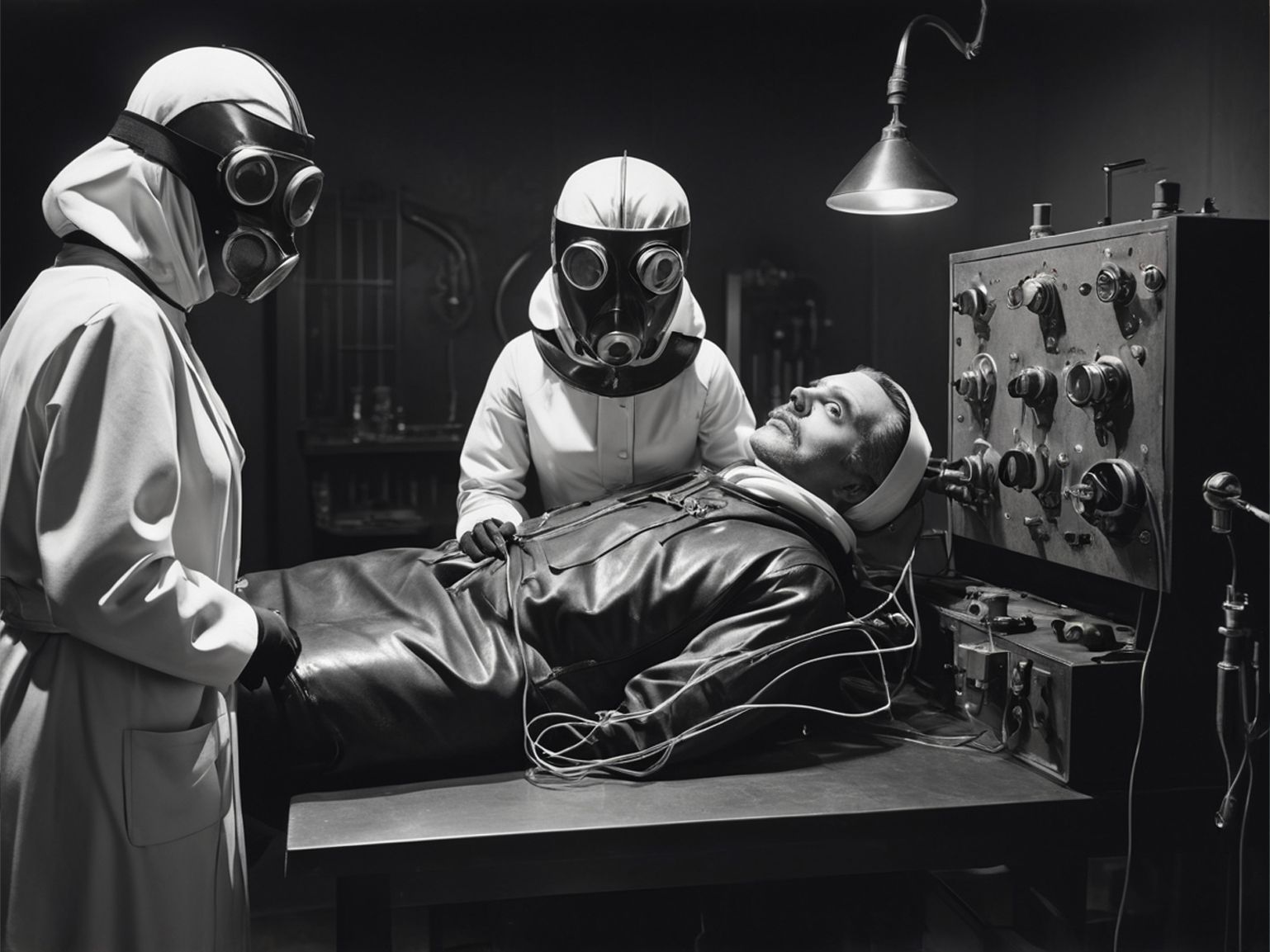 Ehemaliger Teufelsknecht, wird wegen Wahnsinn im Sanatorium behandelt. Originalaufnahme Elektroden-Messgerät bei akutem wahnsinn und Verfolgungsphantasien