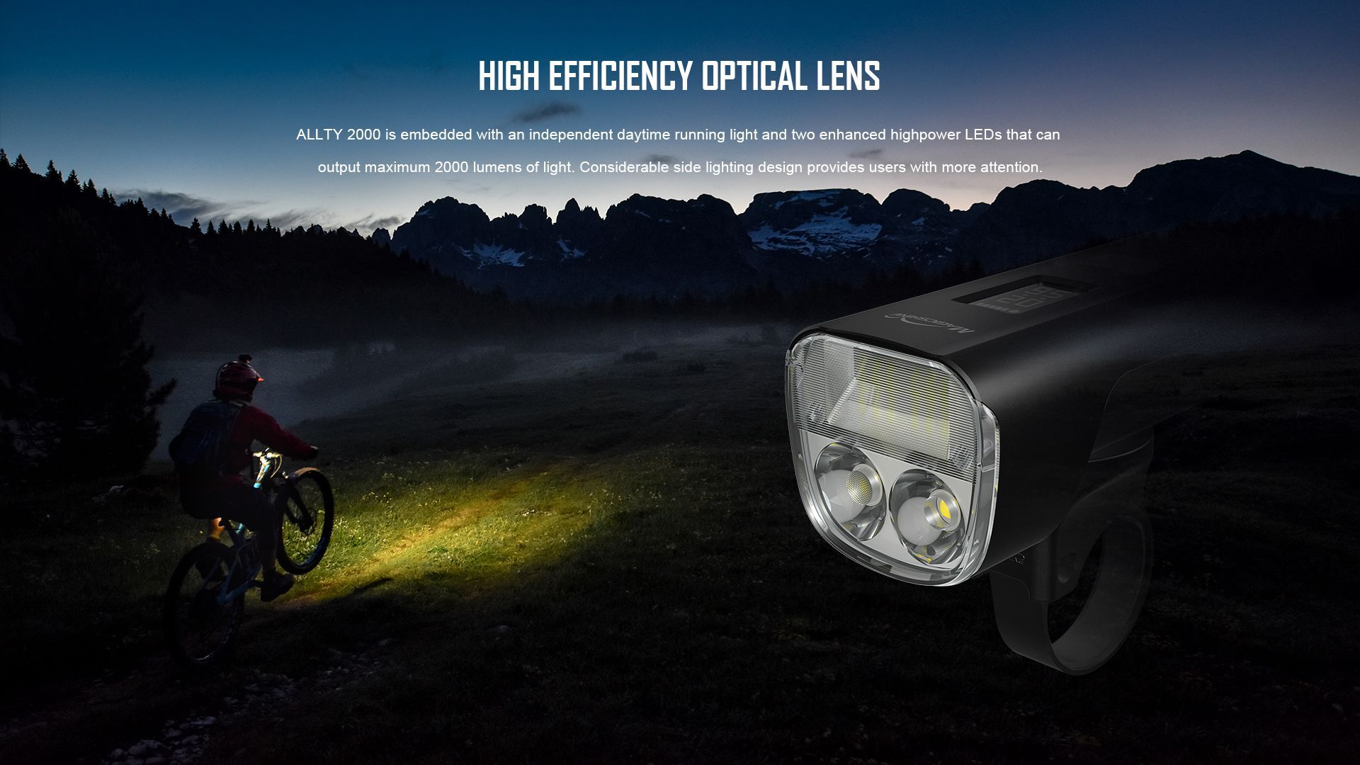 Produktdetails der kraftvollen Magicshine Allty 2000 LED Helmlampe, wasserfest, leichtes Gewicht