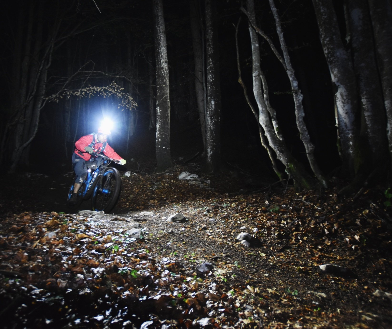 Magicshine extrem helle LED Helmlampe Monteer 6500 mit 6500 Lumen & Fahrradfahrer durch den Wald