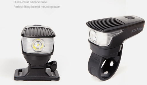 Magicshine Helmlampe Allty 500 mit integriertem Akku in Frontansicht & Seitenprofil