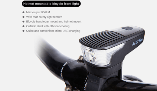 Magicshine Allty 500 mit intergriertem Akku, festgemacht mit Stangenhalterung am Fahrradlenker