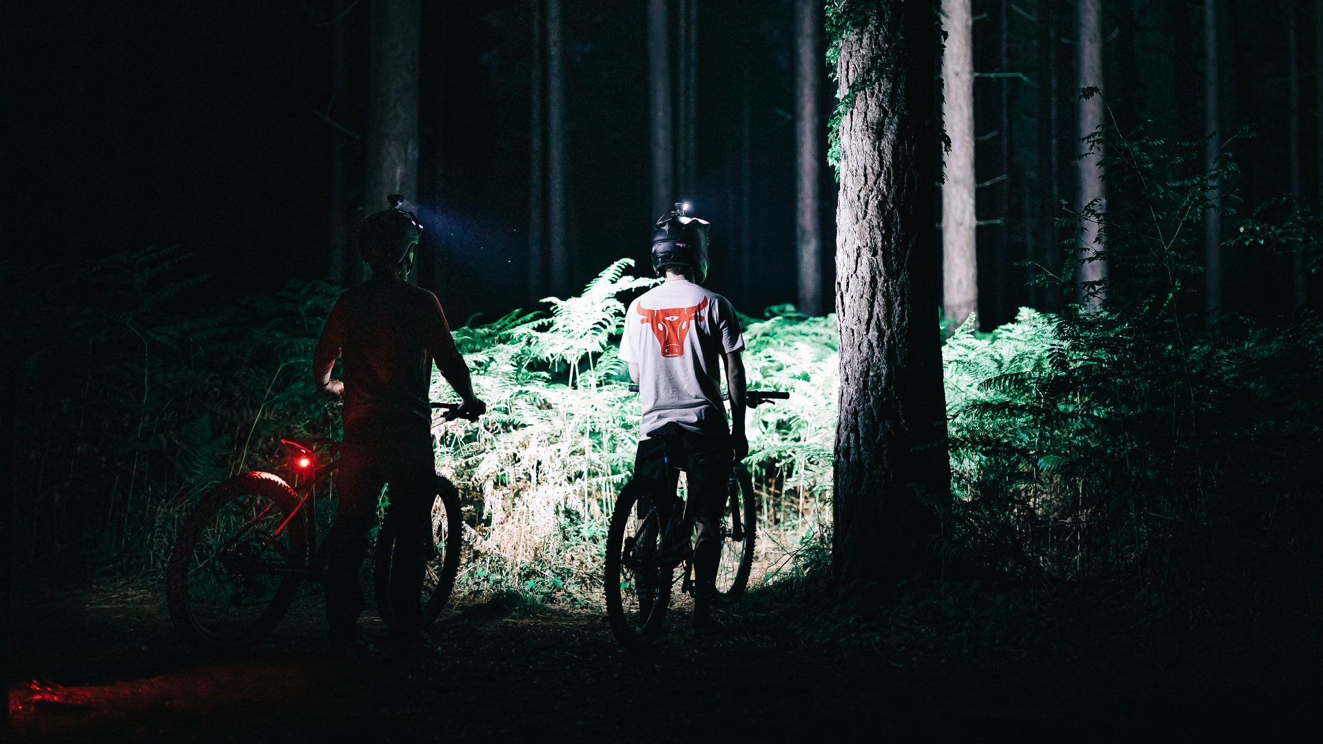 Magicshine extrem helle LED Helmlampe Monteer 6500 mit 6500 Lumen & Fahrradfahrer durch den Wald