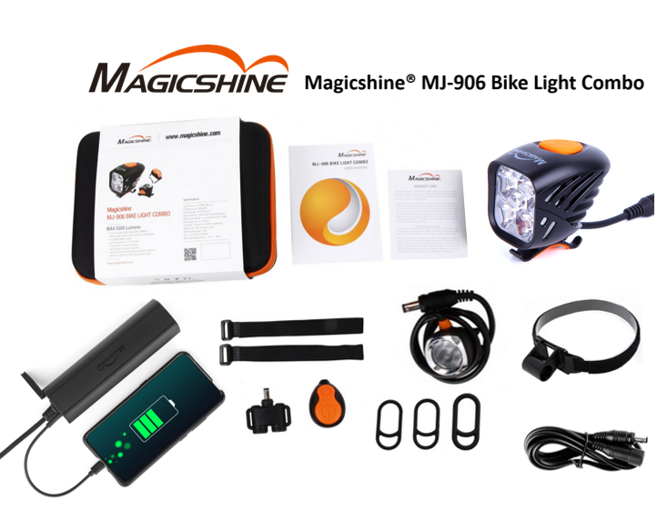 Magicshine leistungsstarke Helmlampe MJ 906 Comboset-Ausführung, inklusive Helmset und 2 Halterungen, 5-2 Ah Akku mit Powerbank-Funktion und Fahrradhalterung
