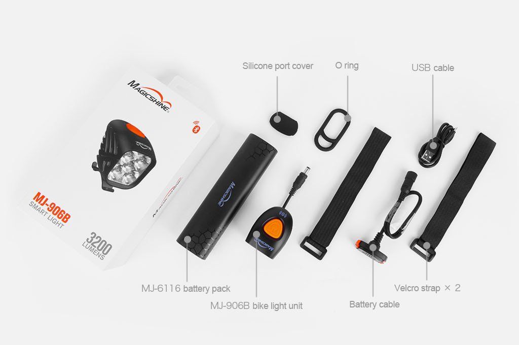 Magicshine Helmlampe MJ 906B Set mit Lampenkopf, Hakterungen, USB Kabel, Akku, Powerbank