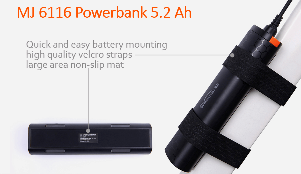 MJ 906 Zubehör: MJ 6116 Powerbank-Akku mit 5.2 Ah für Helmlampe und Stirnlampe