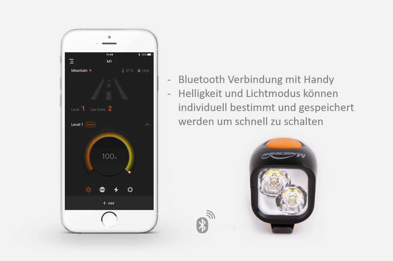 Magicshine MJ 902 Helmlampe mitBluetoothausführung, inklusive Helmset, Rücklicht/Rotlicht, 5.2 Ah Akku, Lampe steuerbar über Handy