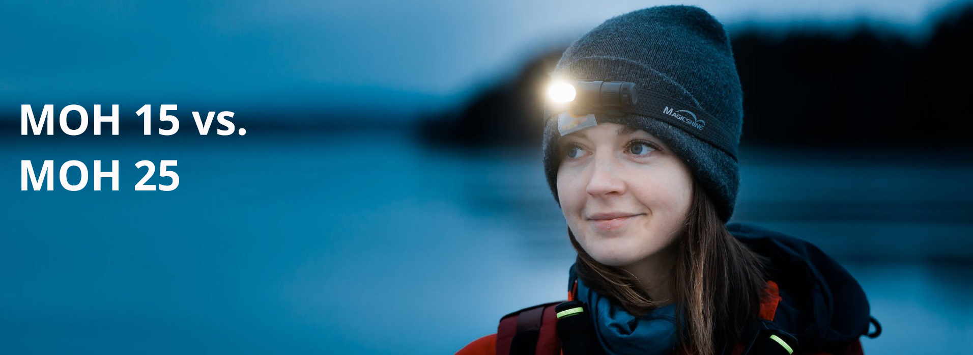 Magicshine MOH 25 LED Stirnlampe mit Wanderin auf Eis