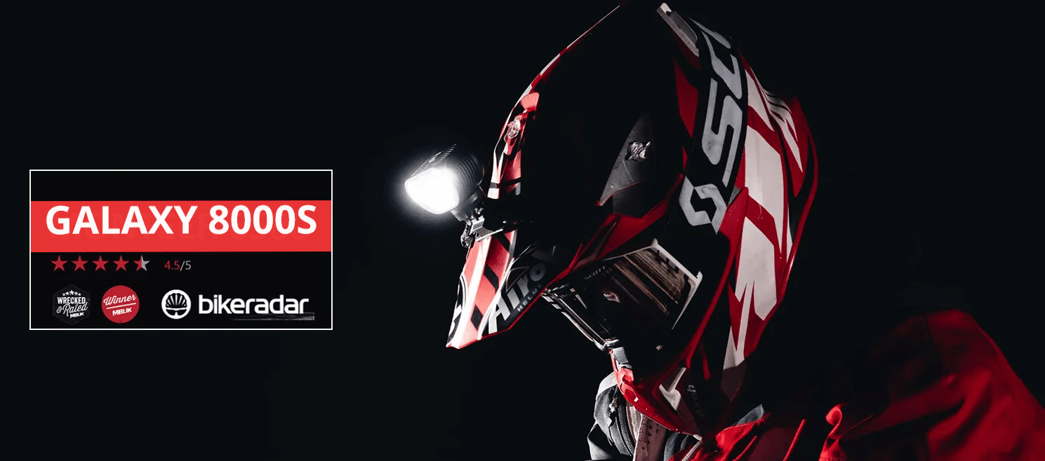 Magicshine extrem helle Helmlampe Monteer 6500, getestet mit 4 von 5 Sternen vom Bikeradar