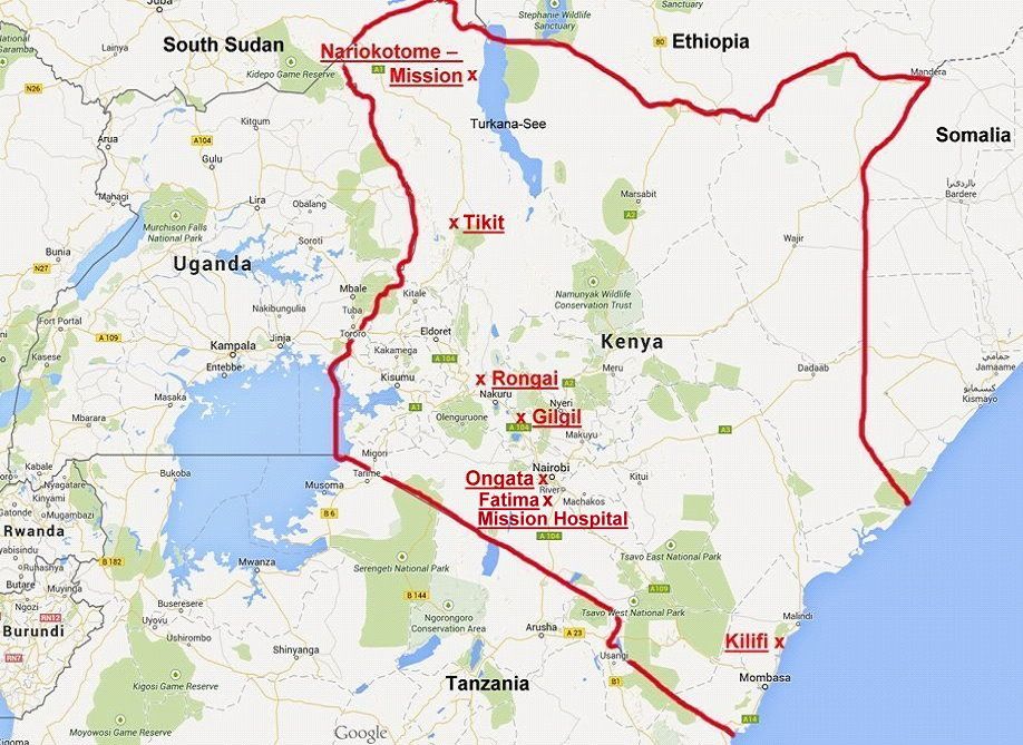 Karte von Kenia, Projekt-Orte Karte von Kenia, Projekt-Orte