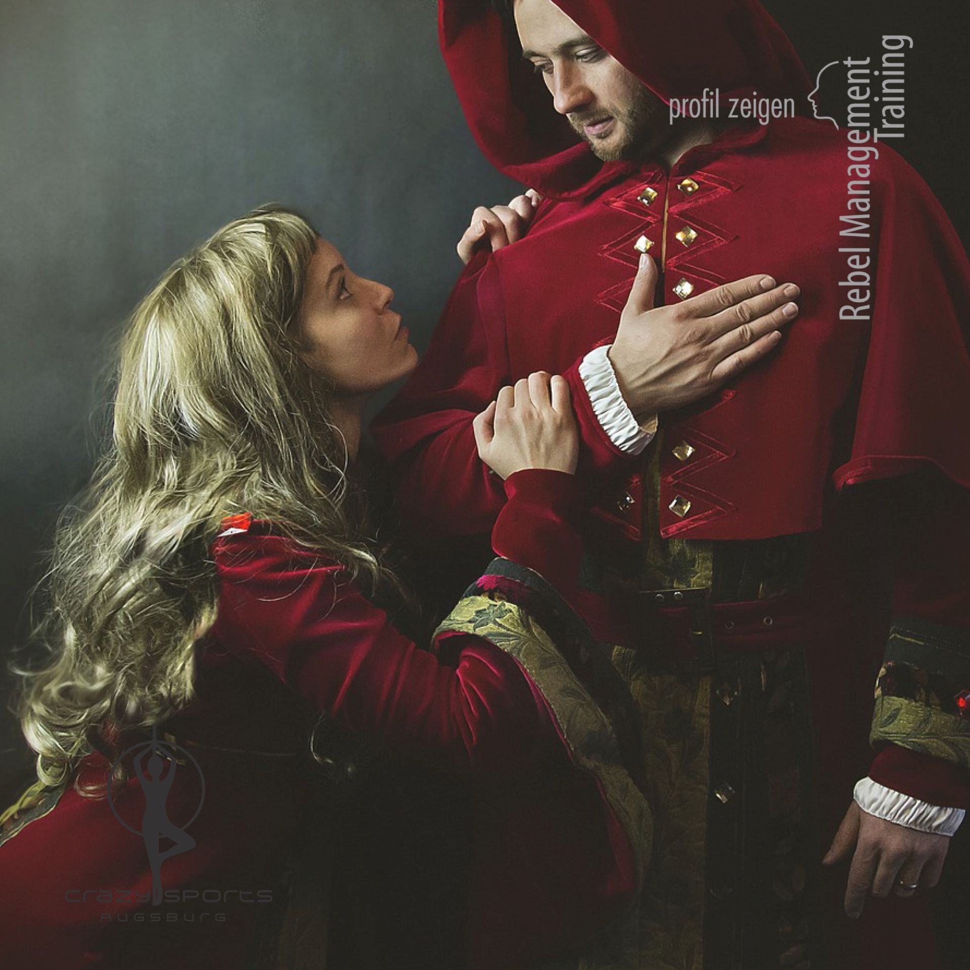 Burgfräulein bittet edlen Herren und fällt vor ihm auf die Knie