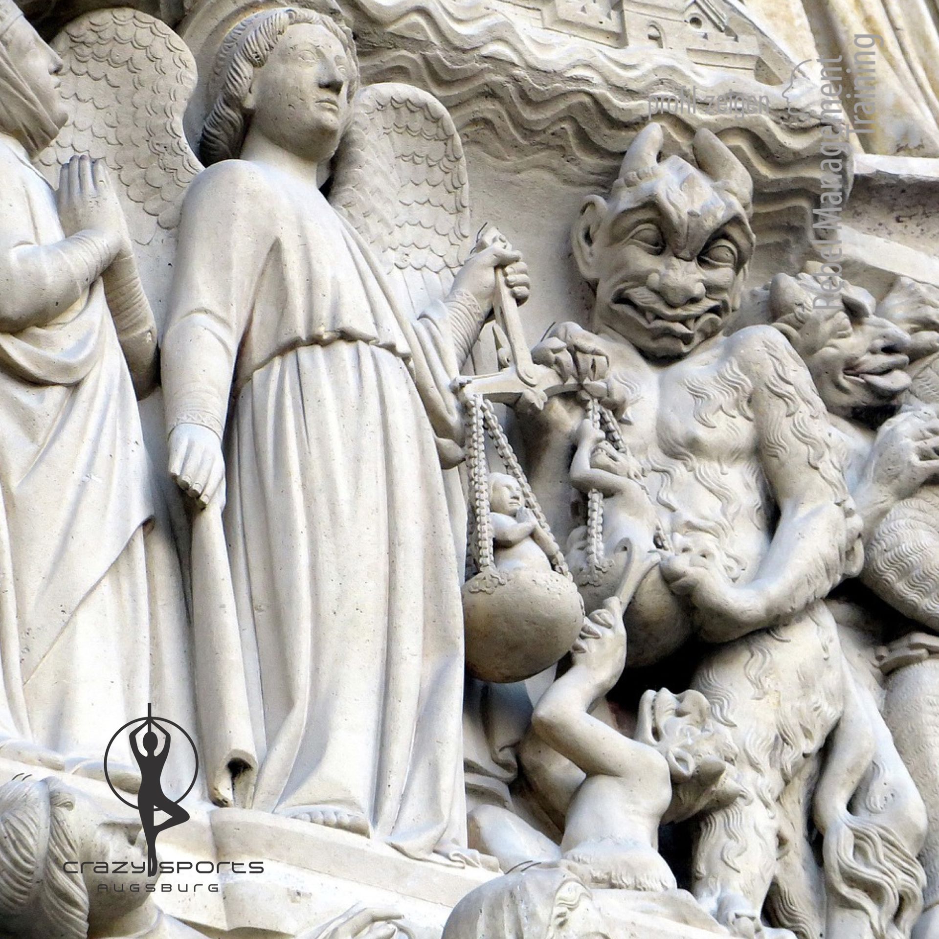 Engel und Teufel, Kirchenrelief