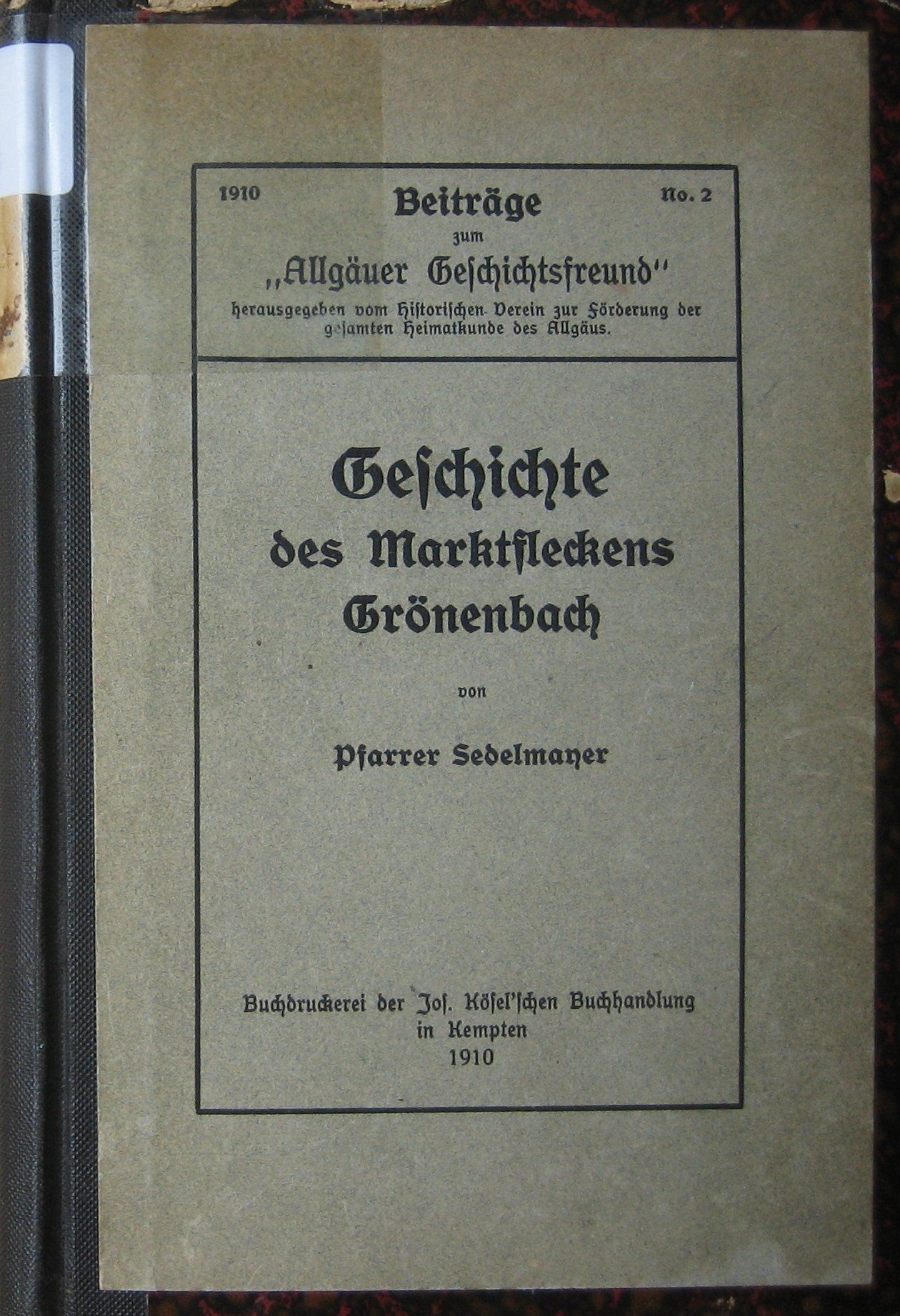 Geschichte des Marktfleckens Grönenbach, 1910