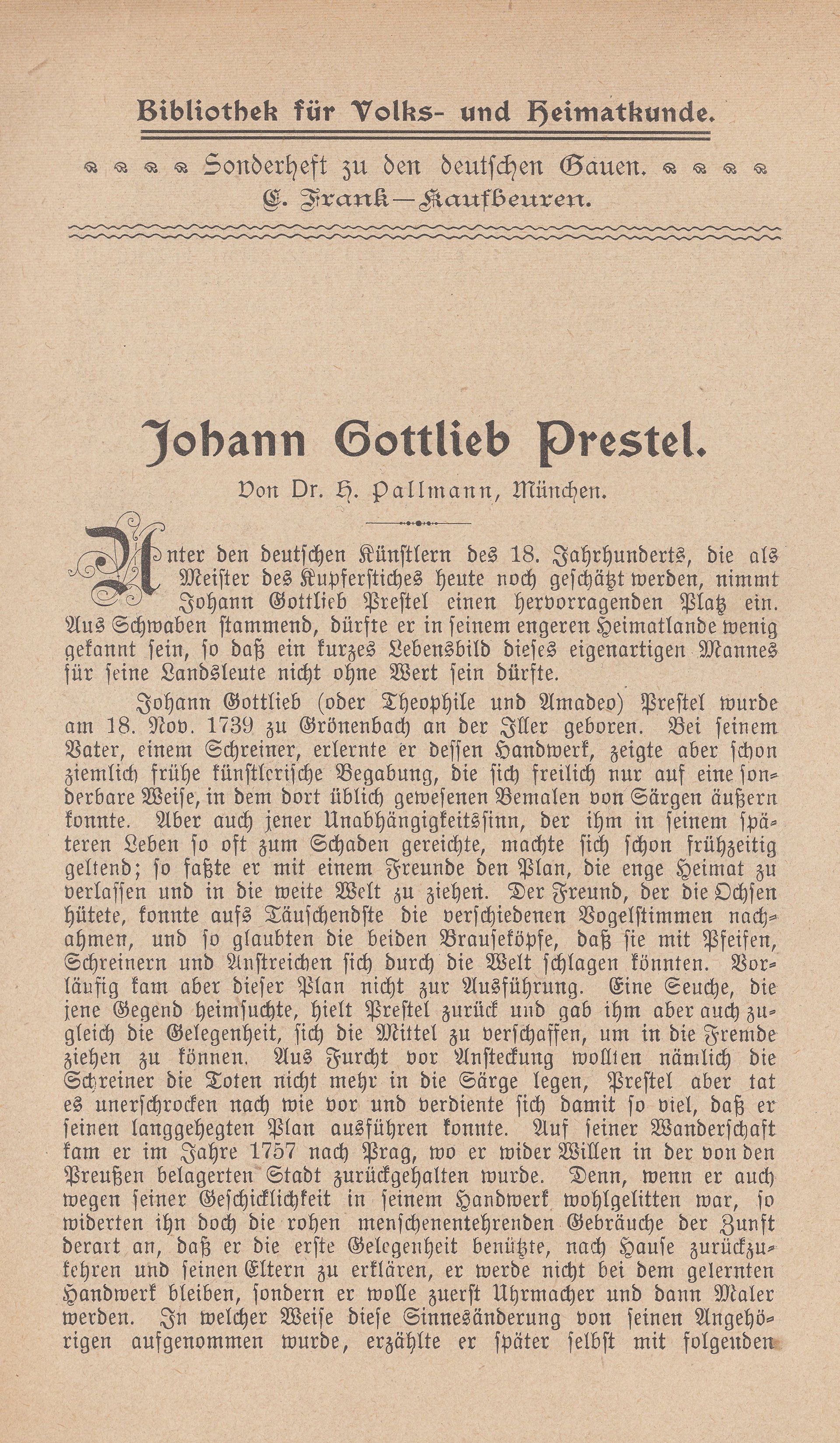 Bibliothek für Volks- und Heimatkunde – Johann Gottlieb Prestel, 1903