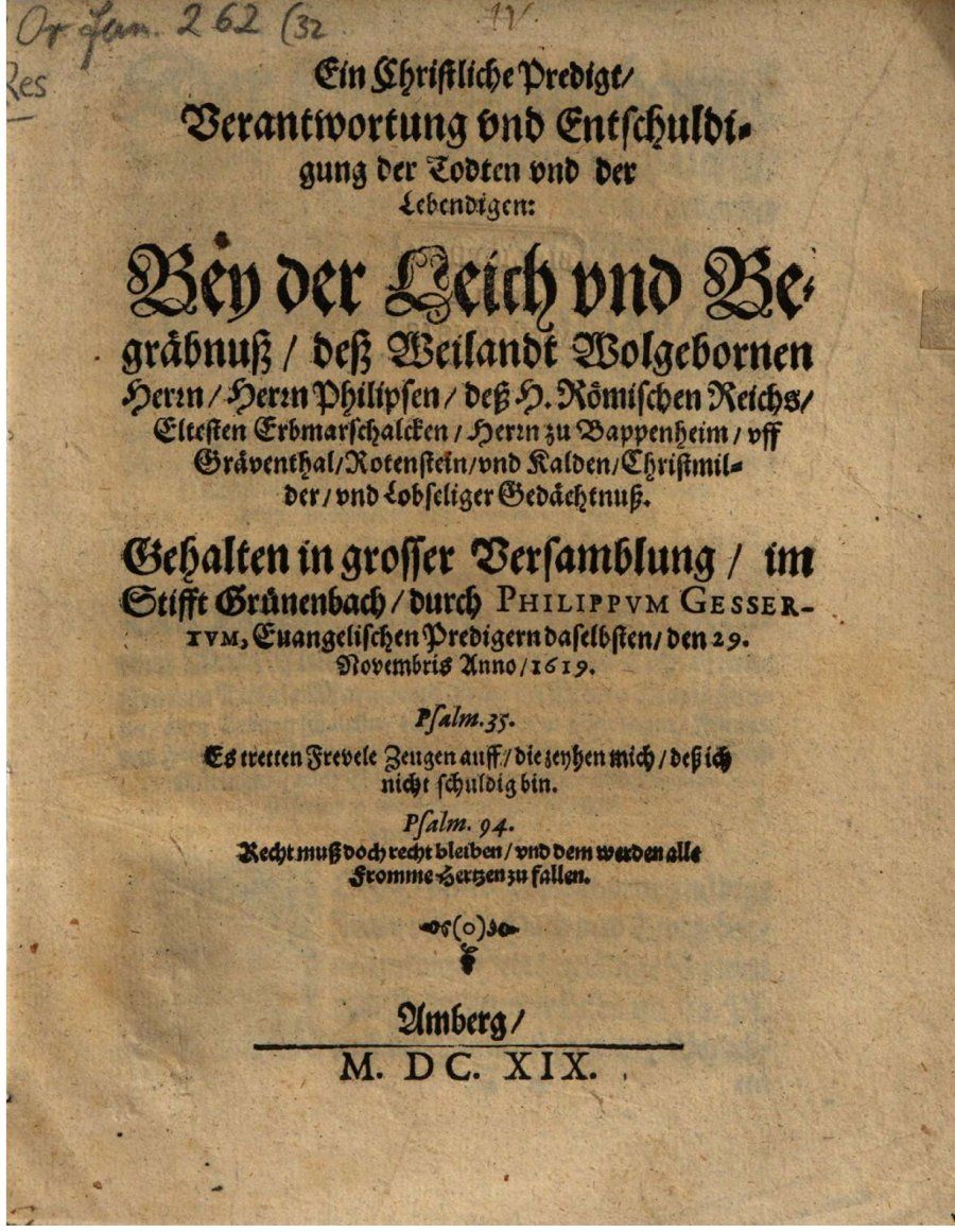 Leichenpredigt für Philipp von Pappenheim, 1621