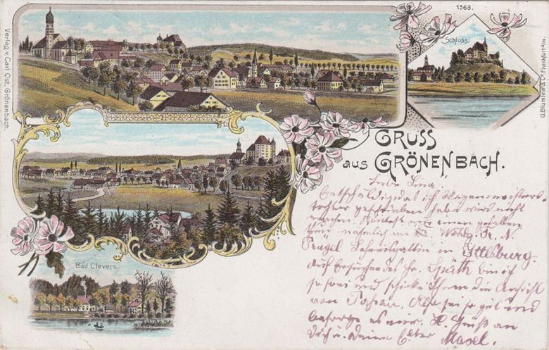 Ansicht von Grönenbach auf einer Postkarte von 1898