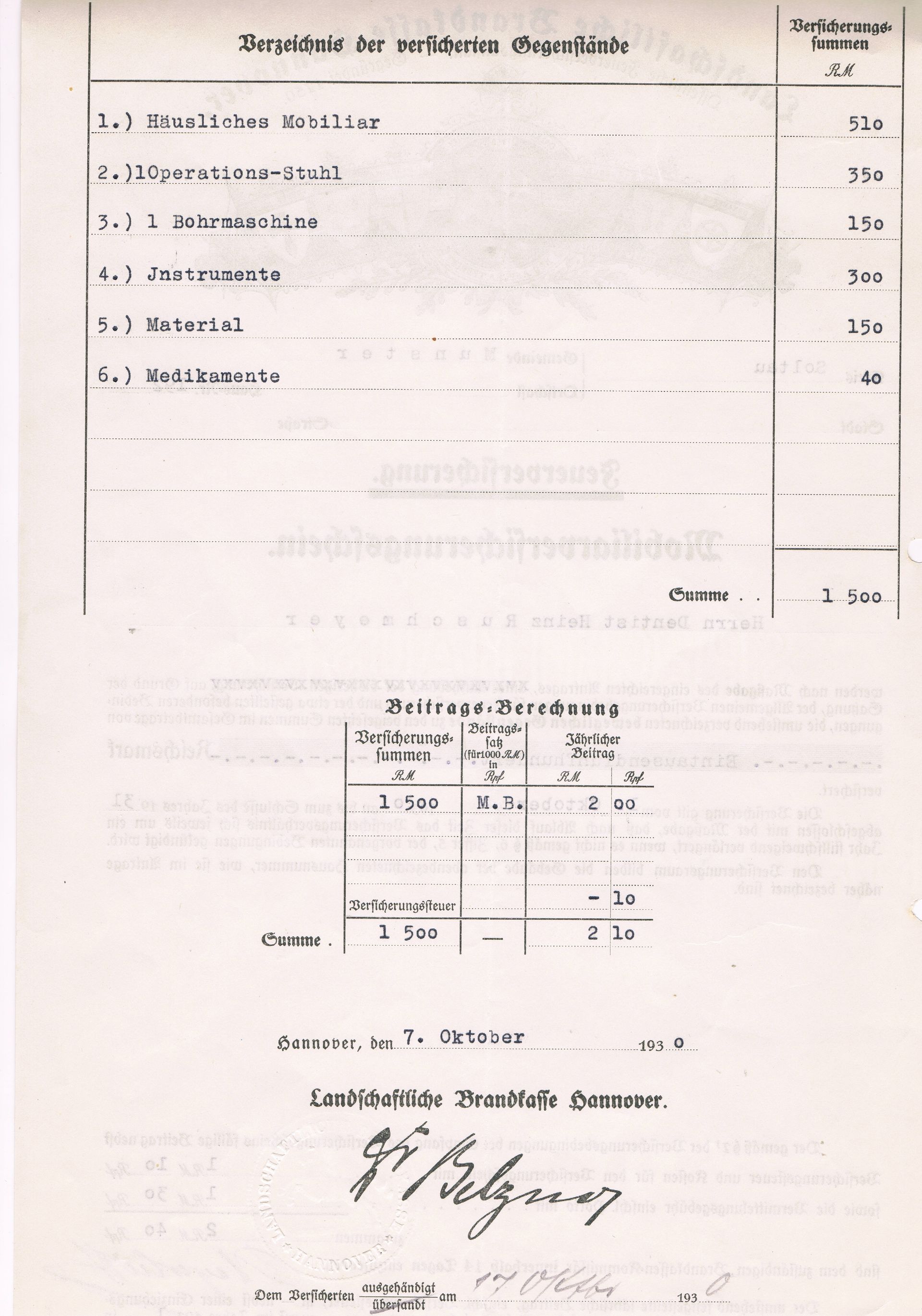 Zahnarzt Heinz Ruschmeyer, Munster 1930 Zahnarzt Heinz Ruschmeyer, Munster 1930