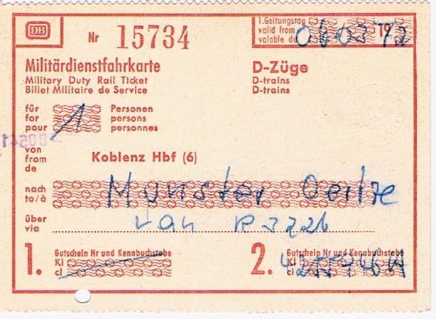 03.03.1972 Militärdienstfahrkarte