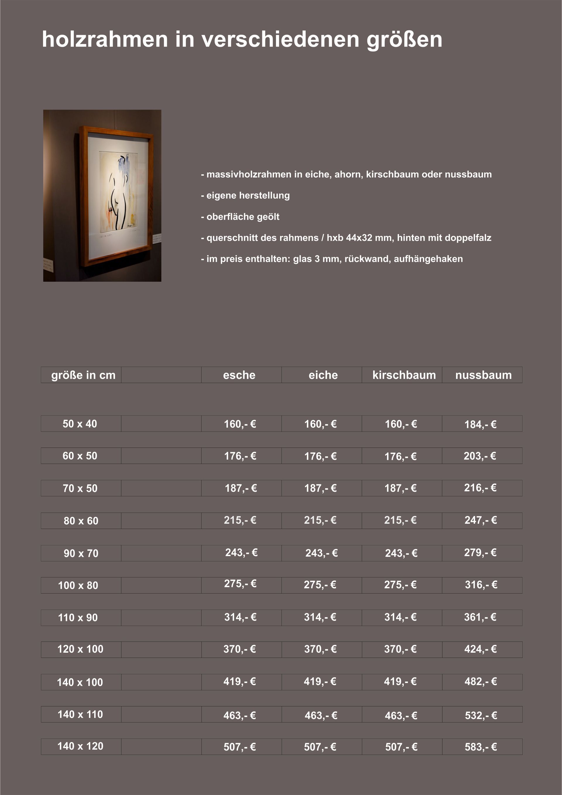 preisliste / holzrahmen Preisliste Holzrahmen Indigo3 thomas westermann