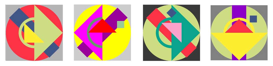 4 Module zu einem Beispiel der Generativen Kunst Abbildung von 4 Modulen zu einem Beispiel der Generativen Kunst