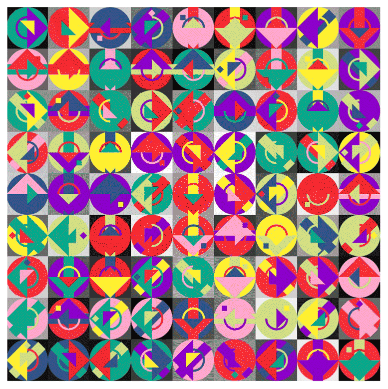 81 Module zu einem Beispiel der Generativen Kunst Abbildung von 81 Modulen zu einem Beispiel der Generativen Kunst