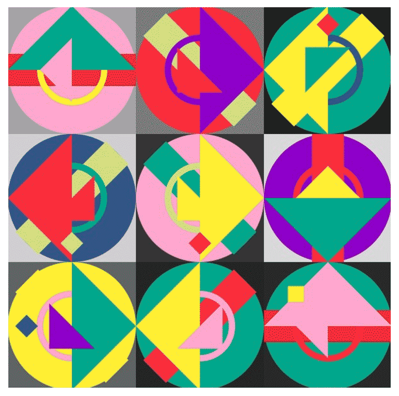 9 Module zu einem Beispiel der Generativen Kunst Abbildung von 9 Modulen zu einem Beispiel der Generativen Kunst