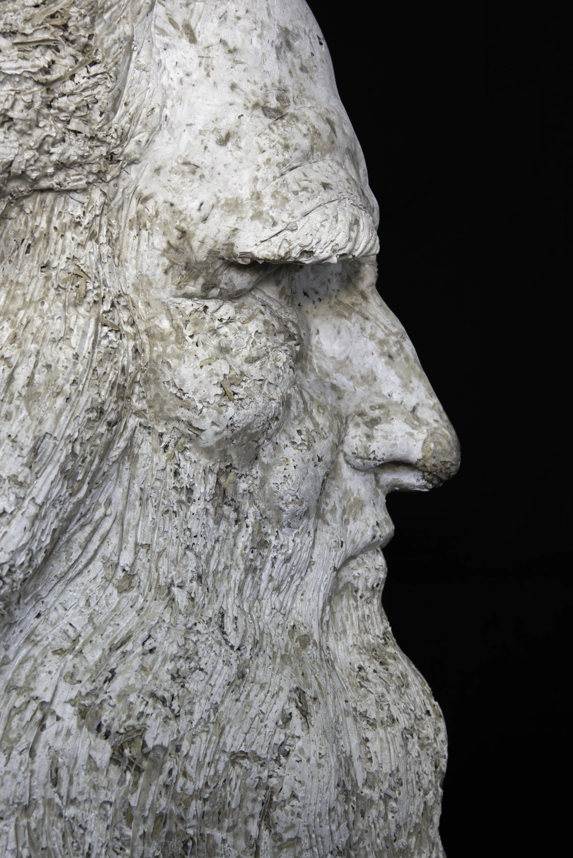 Leonardo Da Vinci, scultura in lolla di Riso ed ecomalta di Eleonora Francioni e Antonio Mastromarino, arte contemporanea a Pietrasanta