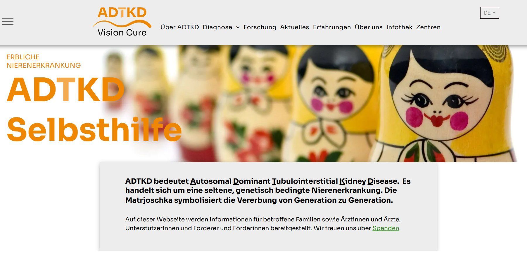 Der Verein ADTKD Vision Cure setzt sich dafür ein, dass in absehbarer Zeit eine Therapie für die Erkrankung entwickelt wird. Screenshot Webseite ADTKD Vision Cure e.V.