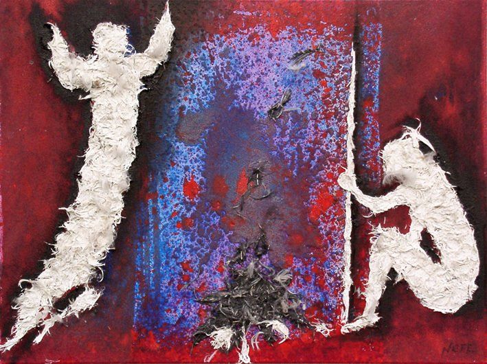 Krieger mit Lanze am Lagerfeuer