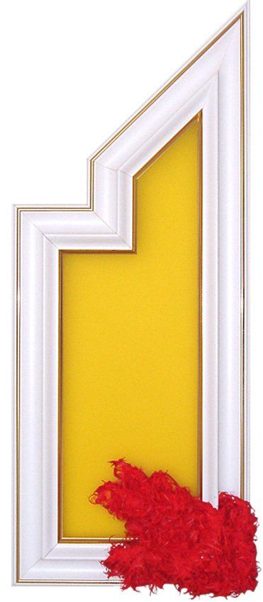 Holz, Federn, farbiges Acrylglas